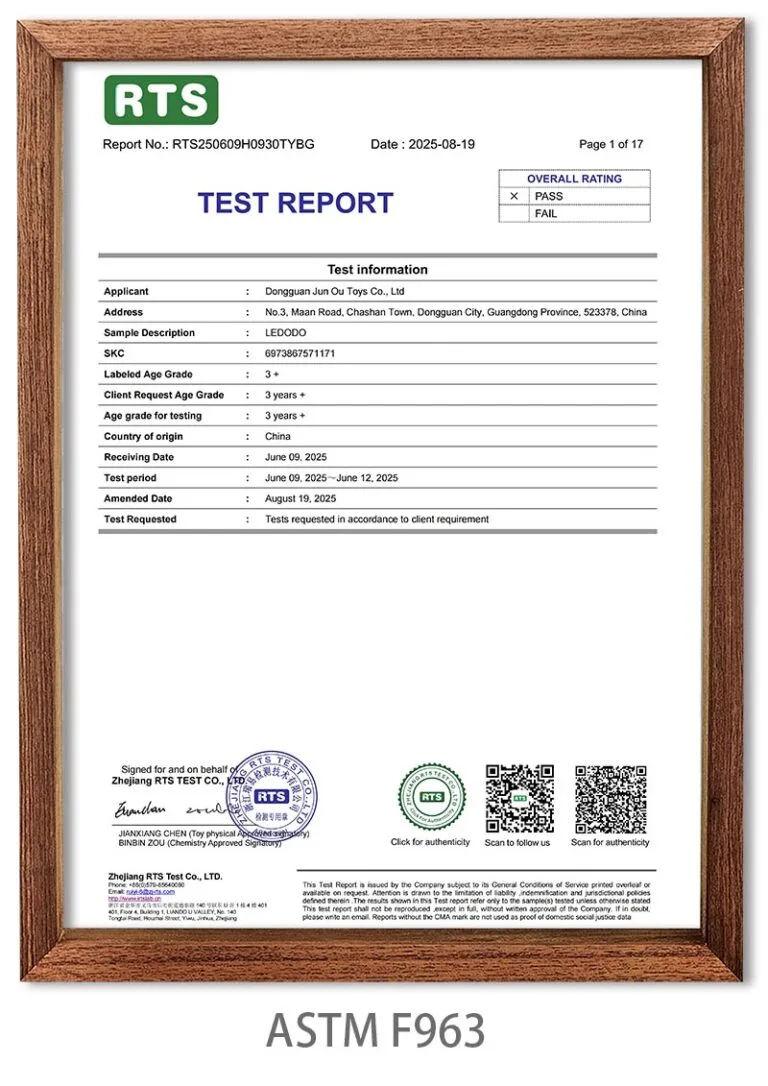 ASTM F963 certificate of Ledodo AI plush toys