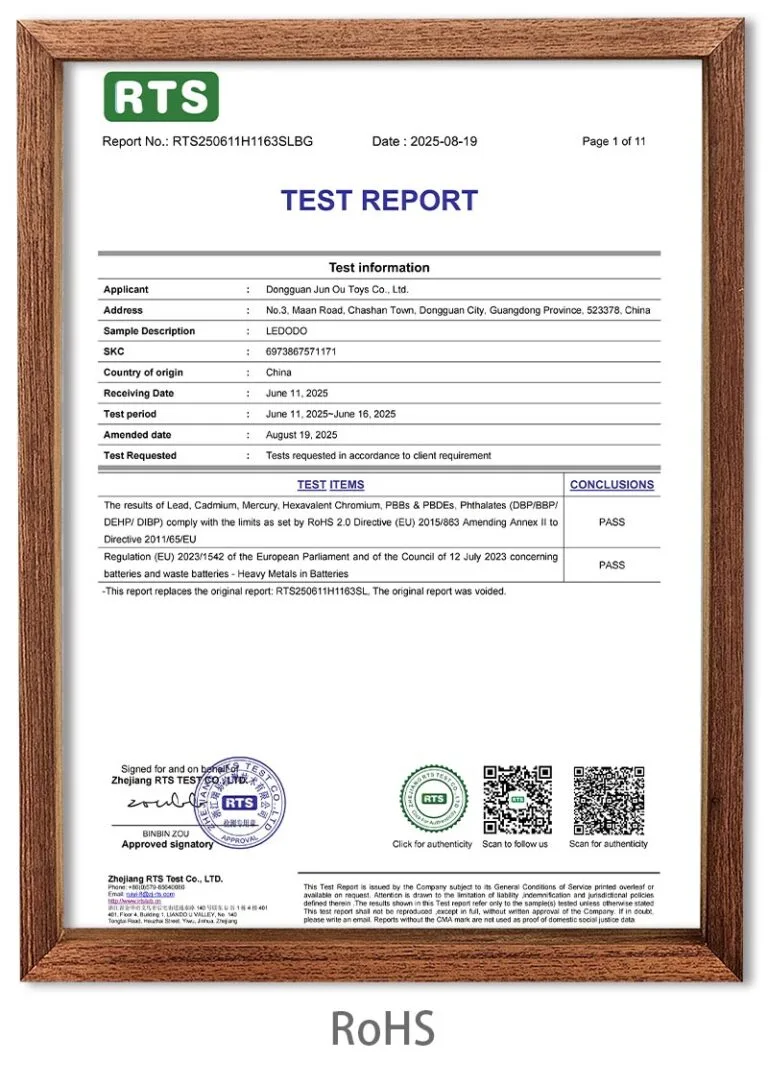 RoHS certificate of Ledodo AI plush toys