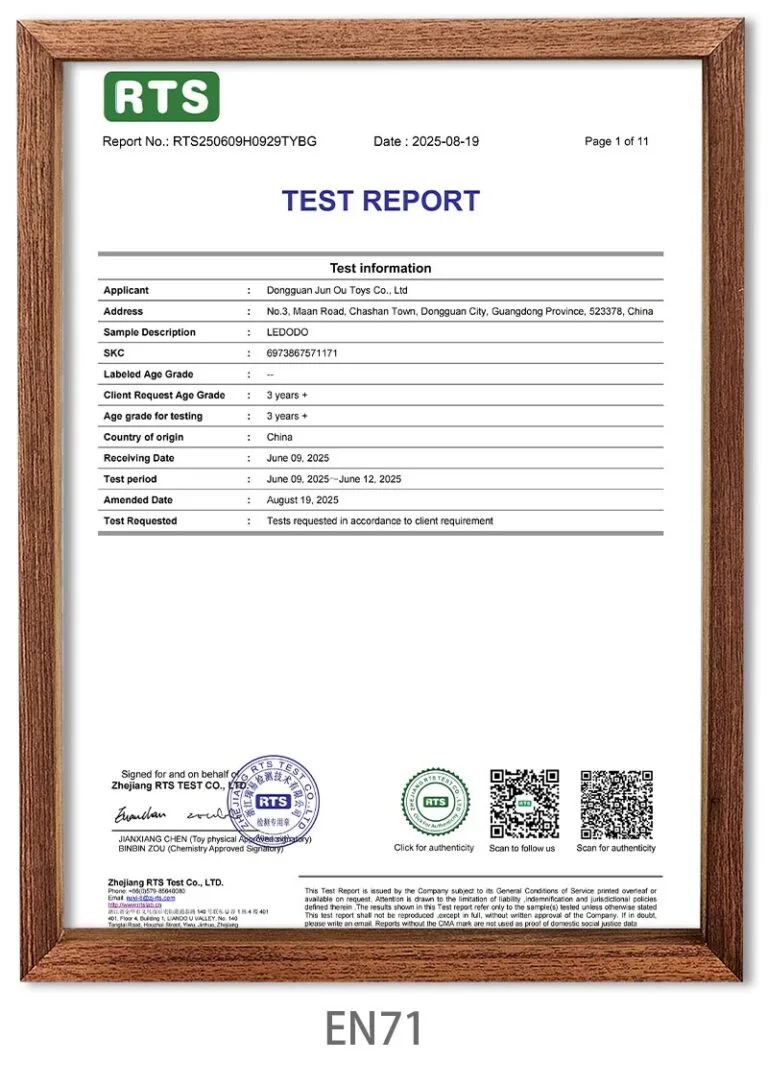EN71 certificate of Ledodo AI plush toys