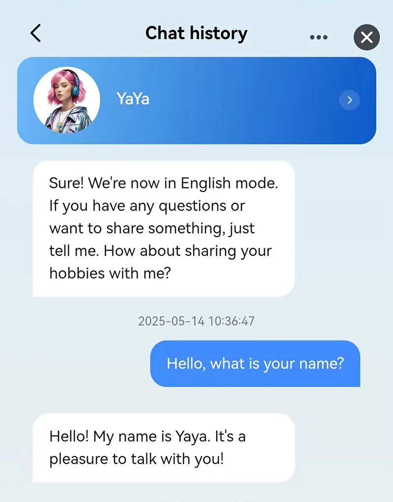 Tuya app showing AI plush toy chat logs