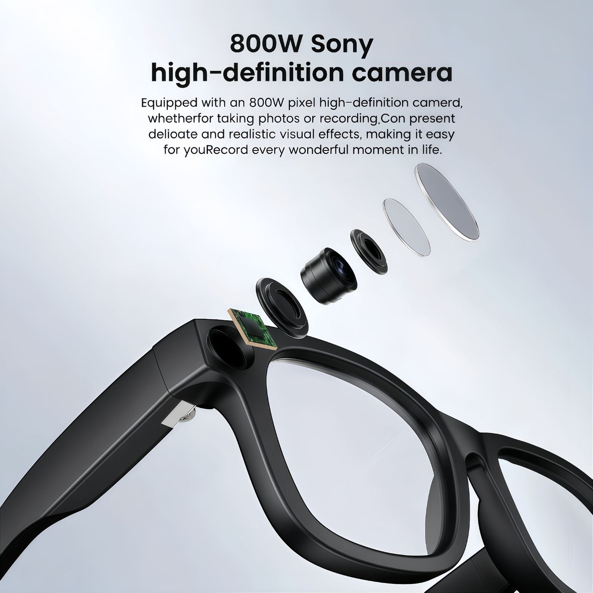 High-Tech E02L TR90 Ultra HD Smart Wearable Headset Chatgpt for BLE Enabled Camera Glasses Music Active Lifestyle Users