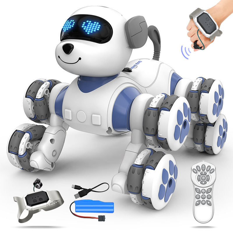 Smart Plastic Remote Control Robot Dog Eight Wheel Stunt Pink Cute Pet Toy For Kids