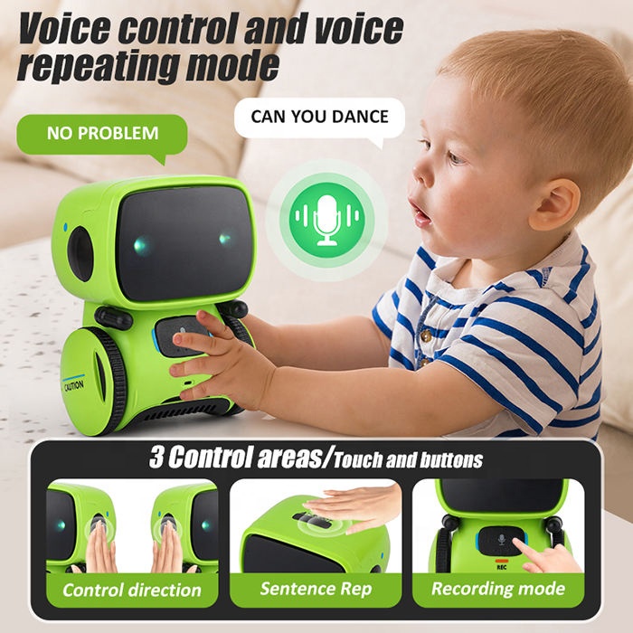 Voice Control Touch Sensor Robot 360 Spin Record Repeat Singing Dancing LED Eyes Plastic Educational Toy Gift Kids