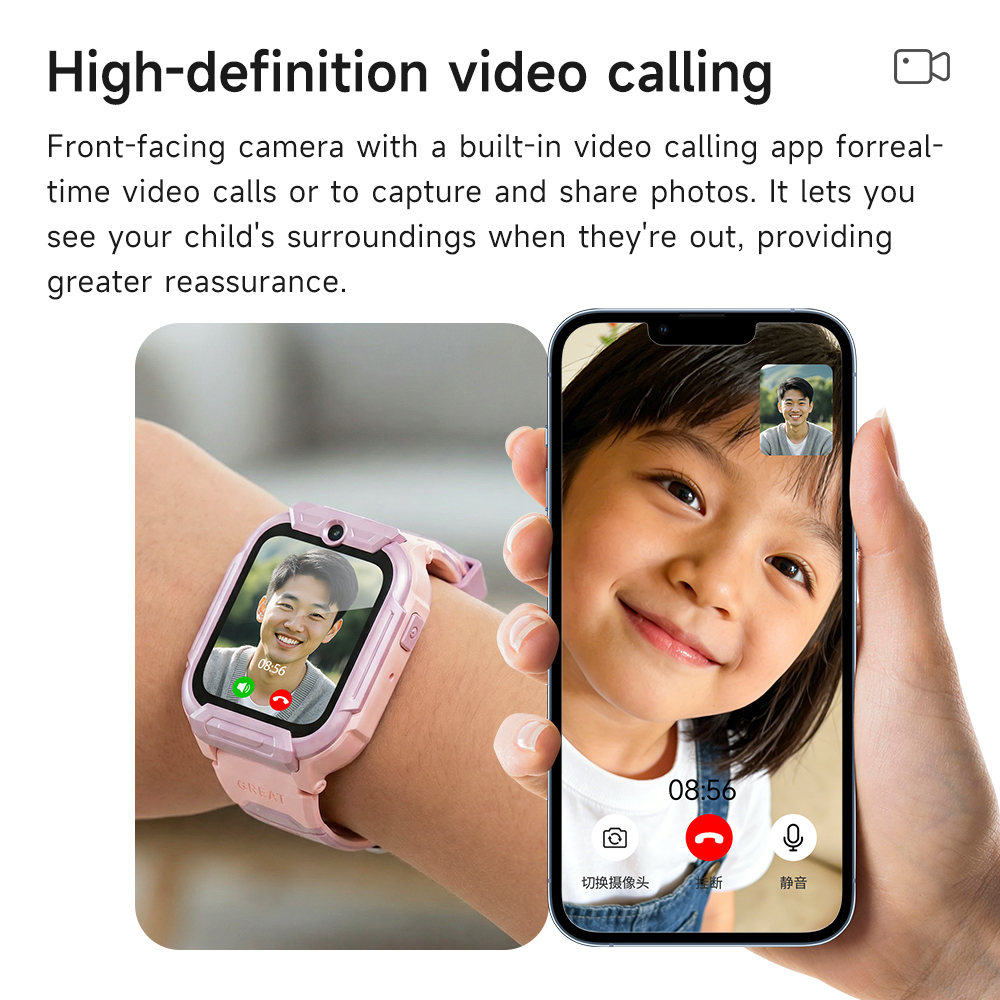 Kid Smart Watch with Camera Voice Chat &amp; Photo Square Display Waterproof IP67 SOS Button Positioning Android for Boys Girls