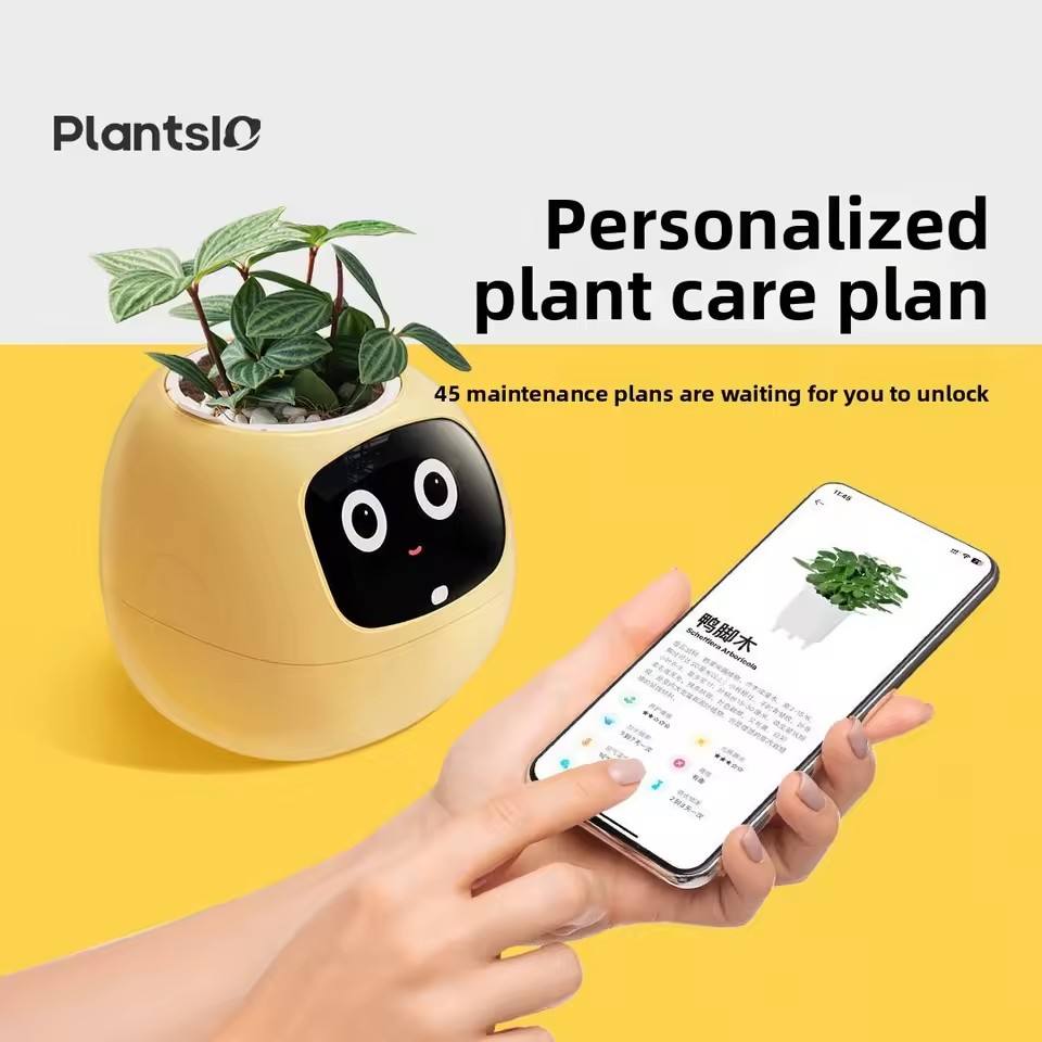 Smart Modern Pet Planter Robot With Sensor Self Watering Hydroponic USB Rechargeable Facial Interaction For Home Office