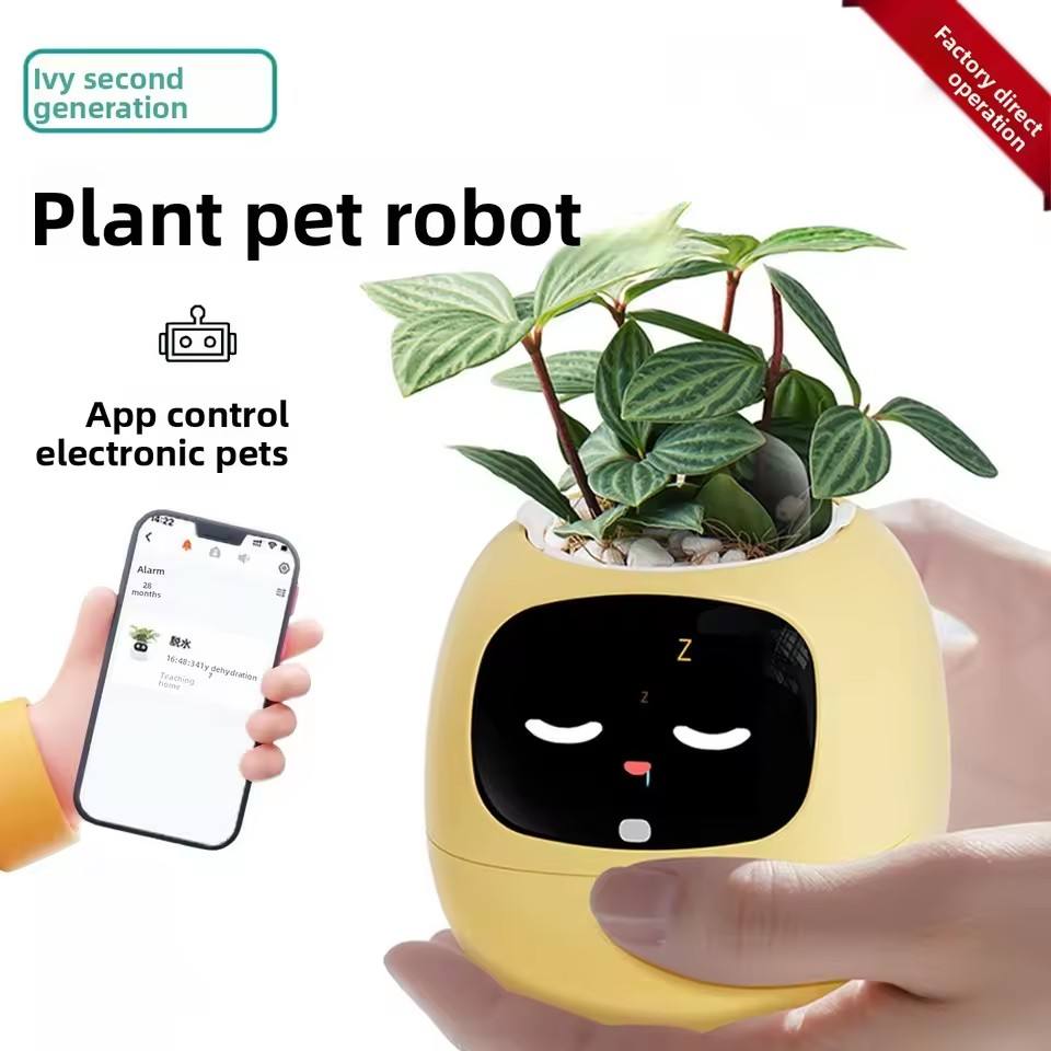 Smart Modern Pet Planter Robot With Sensor Self Watering Hydroponic USB Rechargeable Facial Interaction For Home Office