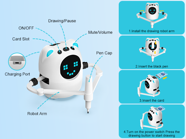 Factory Smart Drawing & Painting Robot Toy with 100 Cards 5 themes Light & Sound-Educational Learning Machine for Ages 5-13