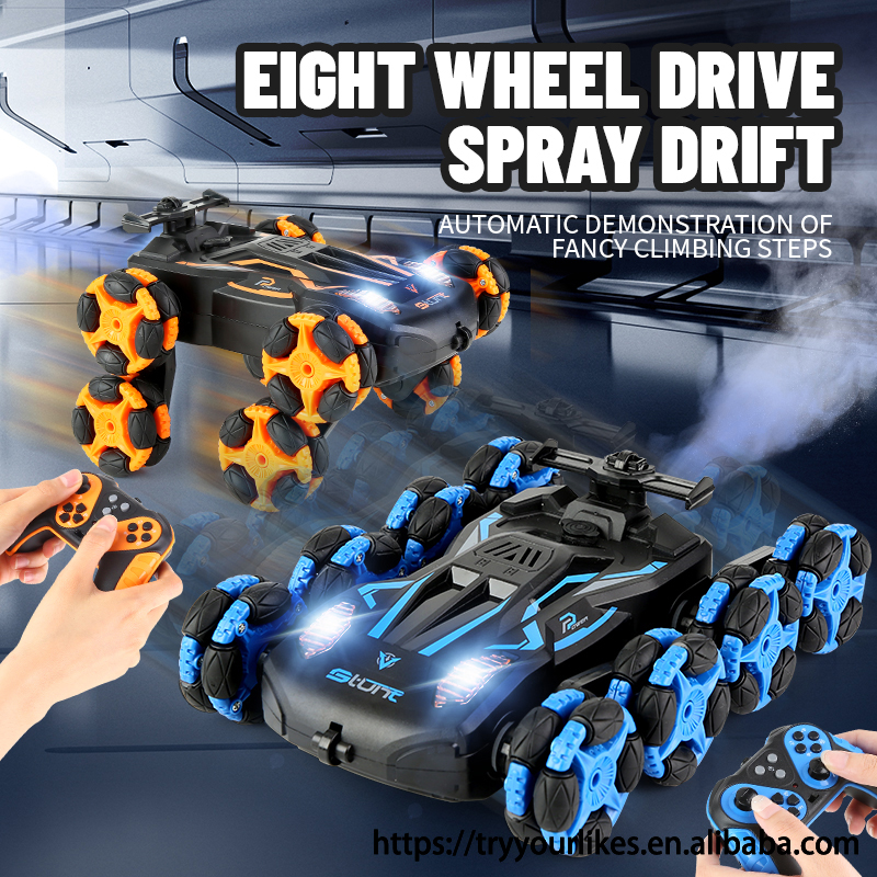 EPT 8-Wheel Dual Remote Control Stunt Drift Robot Dog Car Expert Level Gravity Sensing Racer with Lights Spray Music