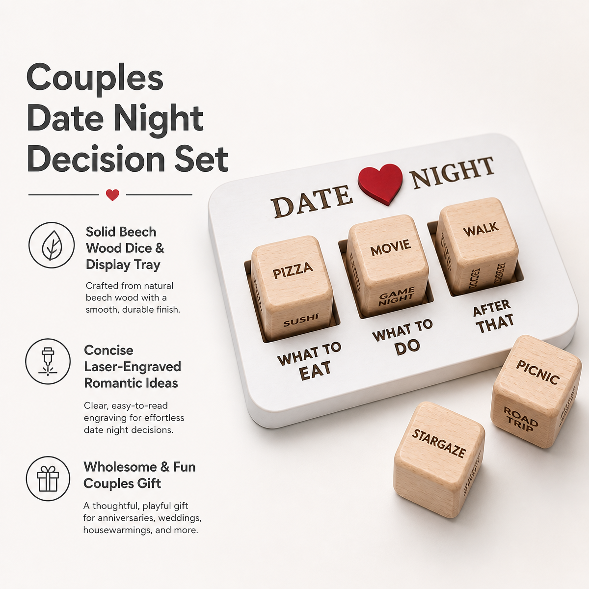 Custom Wooden Date Night Decision Dice Set Engraved for Couples Game OEM Manufacturer Wholesale Supplier for Gift Brands