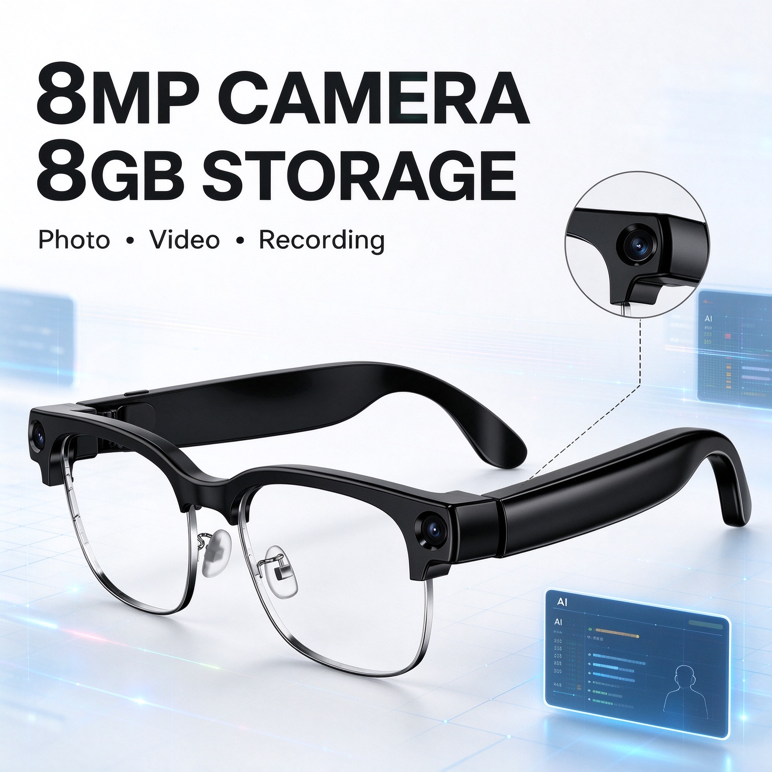 2026 AI Smart Glasses Camera 8MP HD Video Recording Glasses with Audio Real-Time Translation Wearable Glasses Men Women
