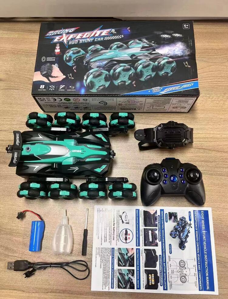 Hot HOSHI 878A RC Car 8-wheels Climbing Stunt Car Drift Spray Intelligence Training Remote Control Toys With Sound Effect Toys
