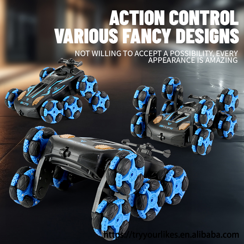 EPT 8-Wheel Dual Remote Control Stunt Drift Robot Dog Car Expert Level Gravity Sensing Racer with Lights Spray Music