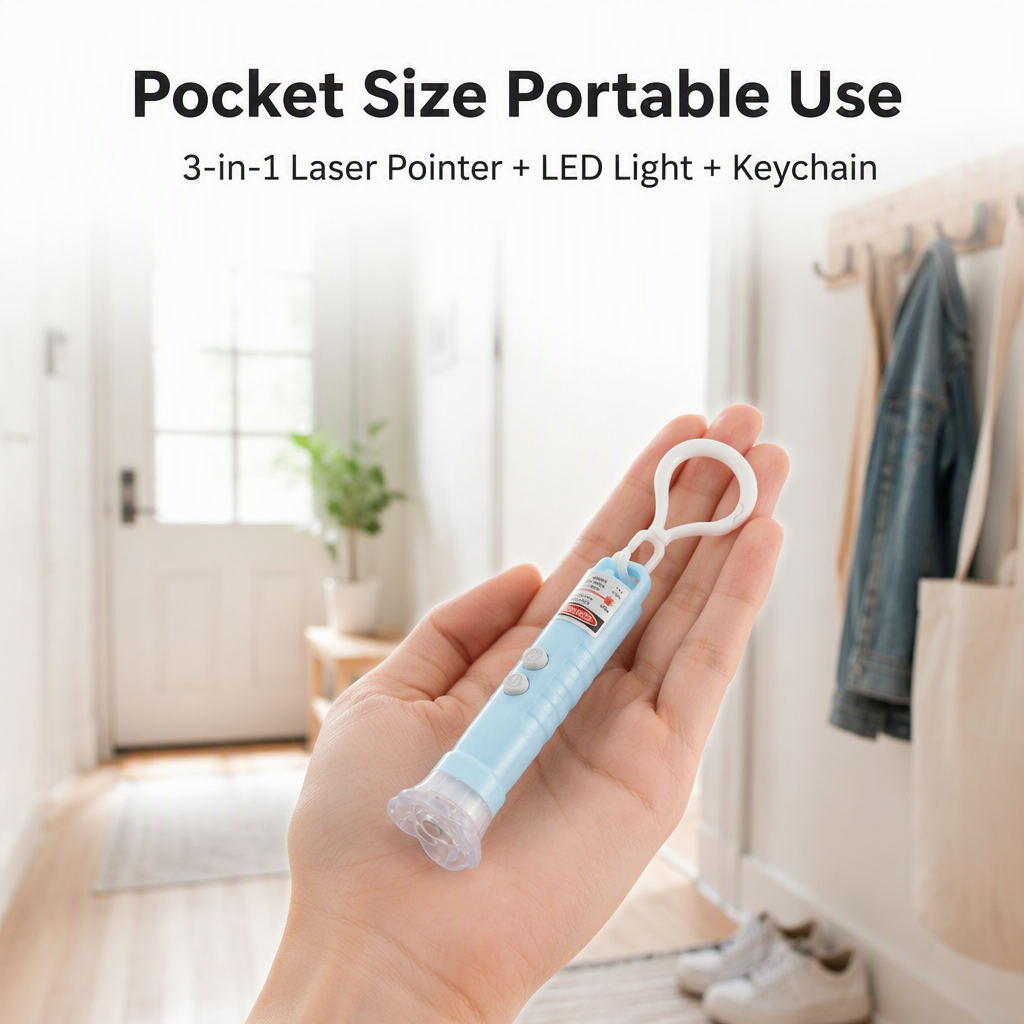 Pocket Size 3-in-1 Laser Pointer for Cats & Dogs Portable LED Light Simple Cartoon Design Small Plastic Pet Toy