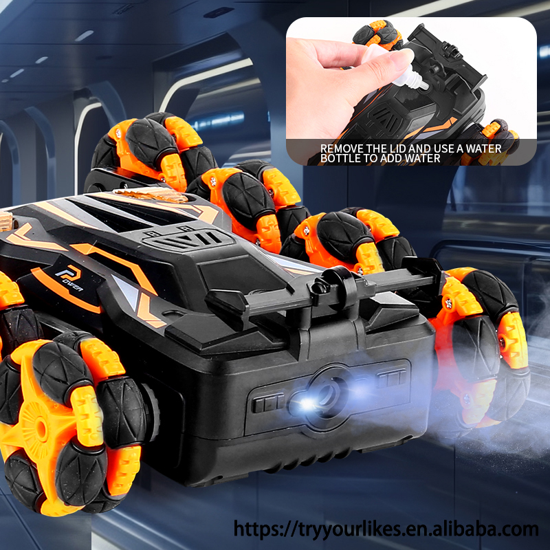 EPT 8-Wheel Dual Remote Control Stunt Drift Robot Dog Car Expert Level Gravity Sensing Racer with Lights Spray Music