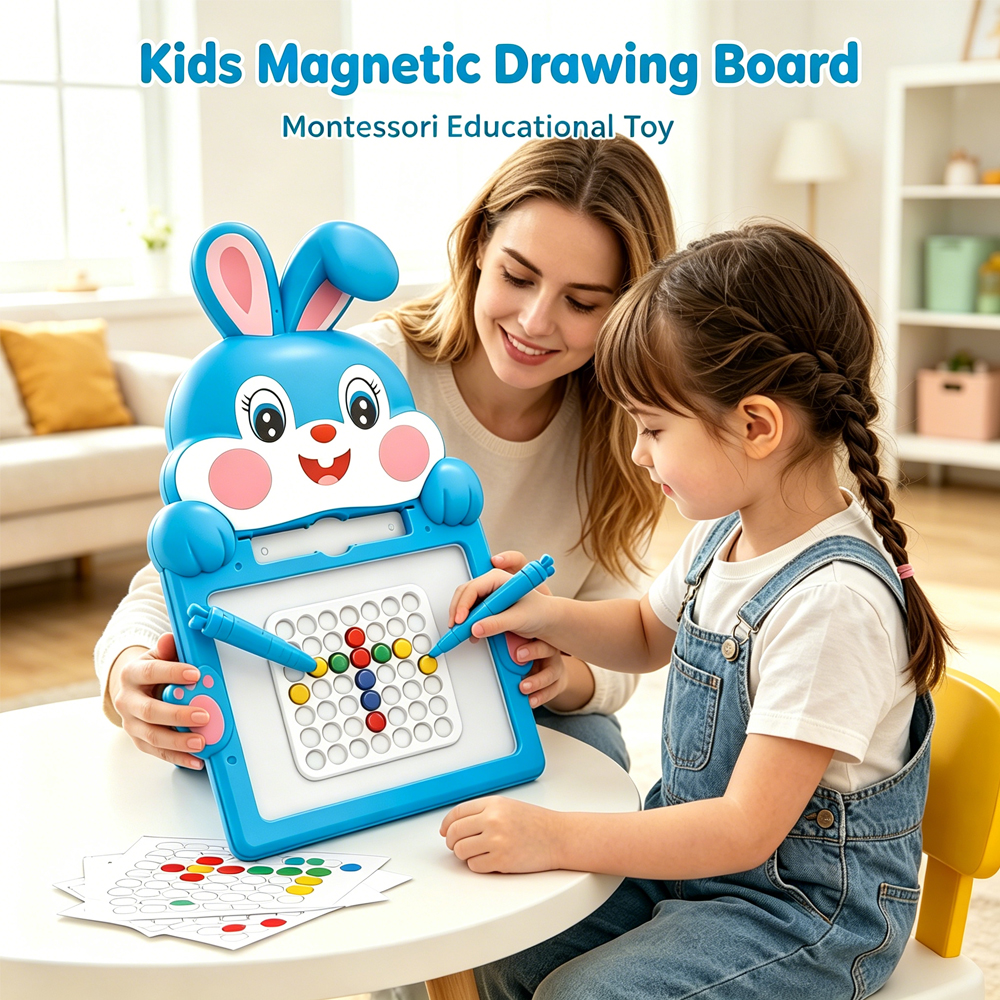 Montessori Plastic Magnetic Drawing Board &amp; Beads Pen Educational Toy for Toddlers Fine Motor Skills Training