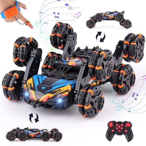 Toys 2024 Trends Cool 8 Wheel 2.4Ghz Hand Gesture Remote Control Rolling Car 360 Rotating Twister Stunt Drift Rc Car With Spray