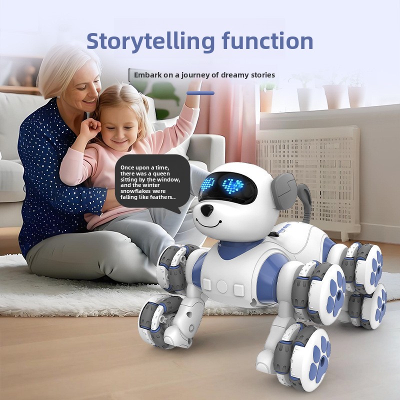 Smart Plastic Remote Control Robot Dog Eight Wheel Stunt Pink Cute Pet Toy For Kids