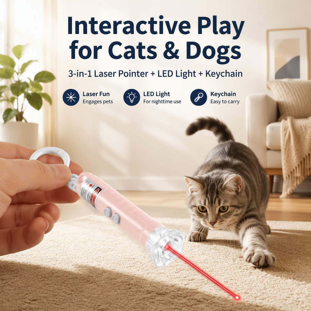 Pocket Size 3-in-1 Laser Pointer for Cats & Dogs Portable LED Light Simple Cartoon Design Small Plastic Pet Toy