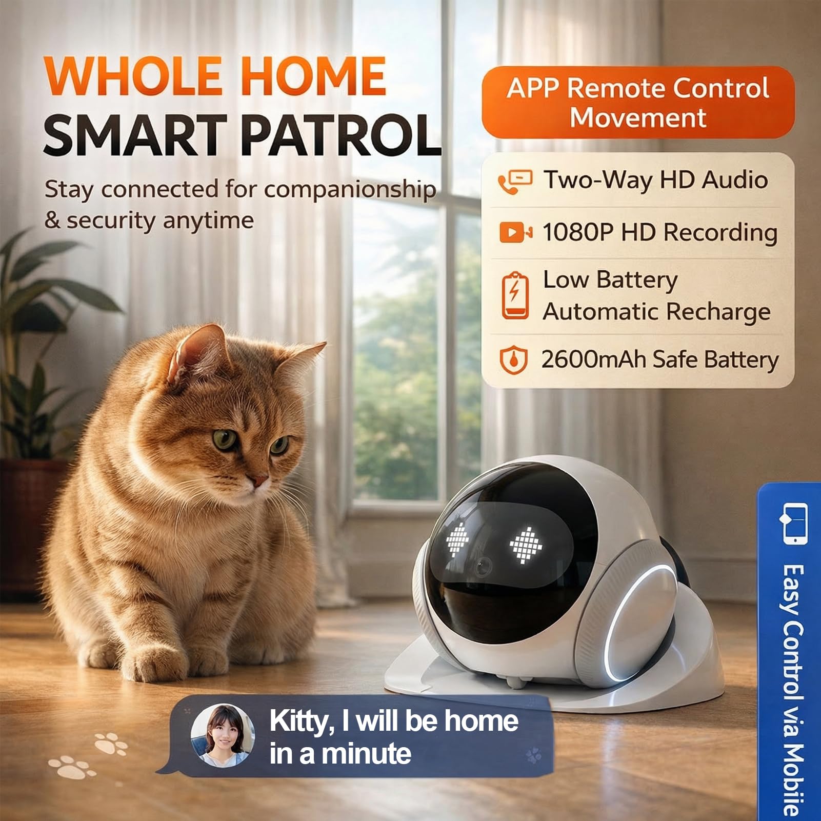 Elecpet Pet Laser Companion Toy 1080P Cat Camera Robot With App Control Two-Way Audio Night Vision Cloud Memory Card Storage