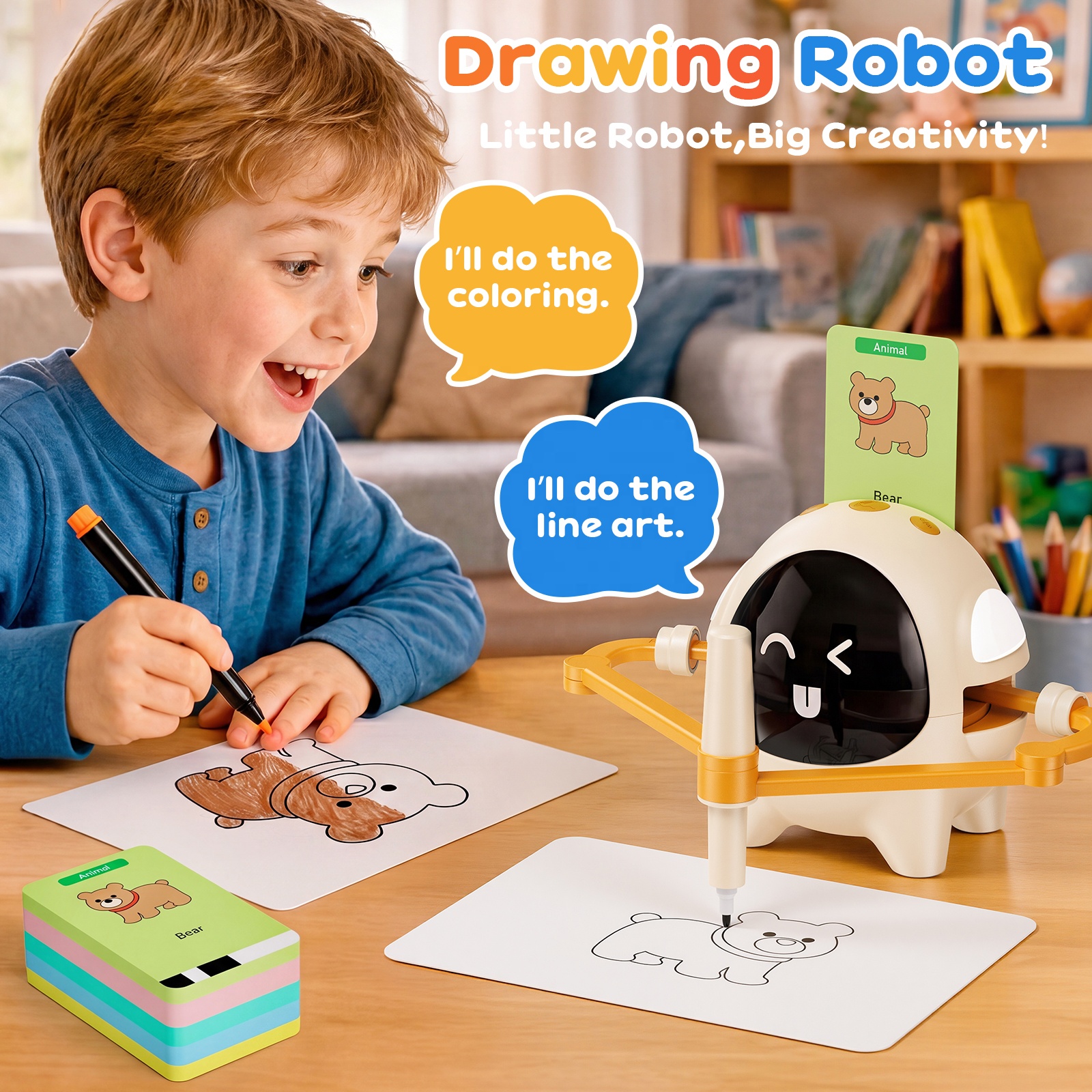 Smart Kids Drawing Robot Artist 200 Cards Music Interactive Educational Art Toy for 3+ Year Olds STEM Birthday Gift