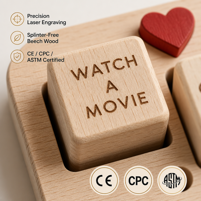 Custom Wooden Date Night Decision Dice Set Engraved For Couples Game OEM Manufacturer Wholesale Supplier For Gift Brands