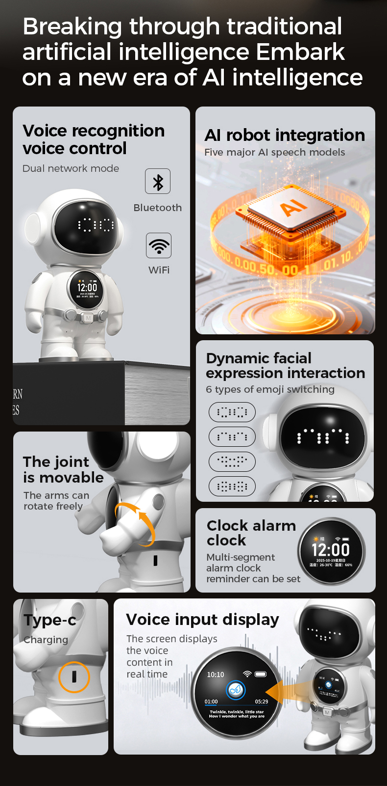 AI Desktop Emo Smart Robot WiFi Voice Control, Emotional Companion Kids Adults, Multilingual AI Desk Buddy Gift Home Office