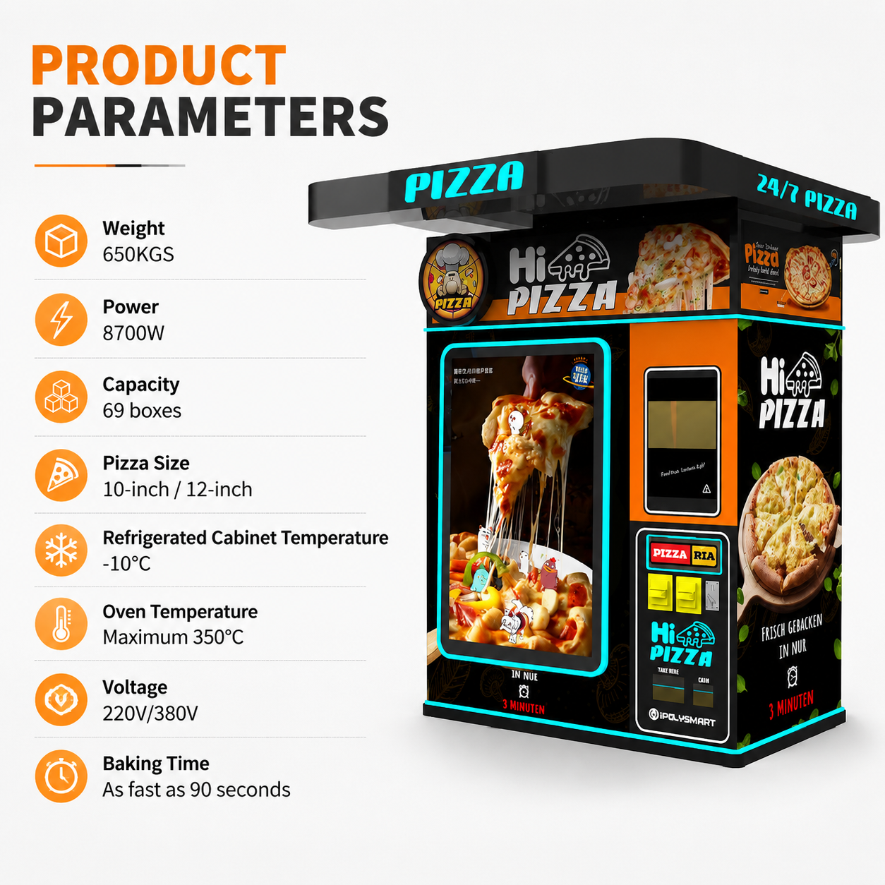 IPLAYSMART Auto Express Cartoon Pizza Vending Robot With Infrared Oven Intelligent Pizza Machine Pizza Vending Machine