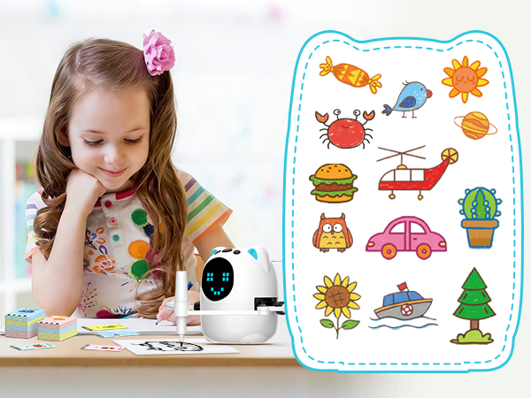 Factory Smart Drawing & Painting Robot Toy with 100 Cards 5 themes Light & Sound-Educational Learning Machine for Ages 5-13