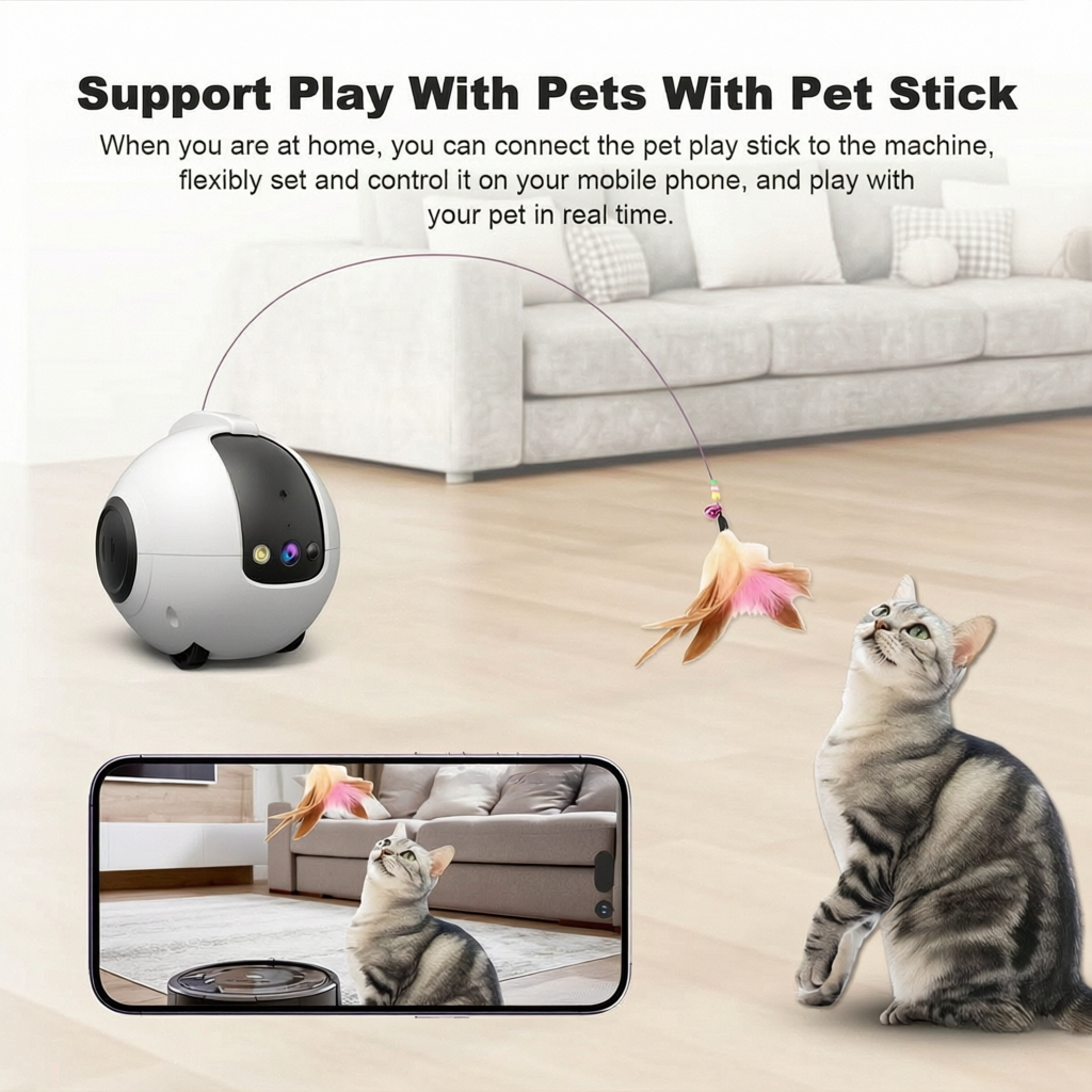AI Pet Robot Camera Cat Toy 4MP HD Interactive App Control Plastic Tease Auto Return Charging 10000mAh Two-Way Audio