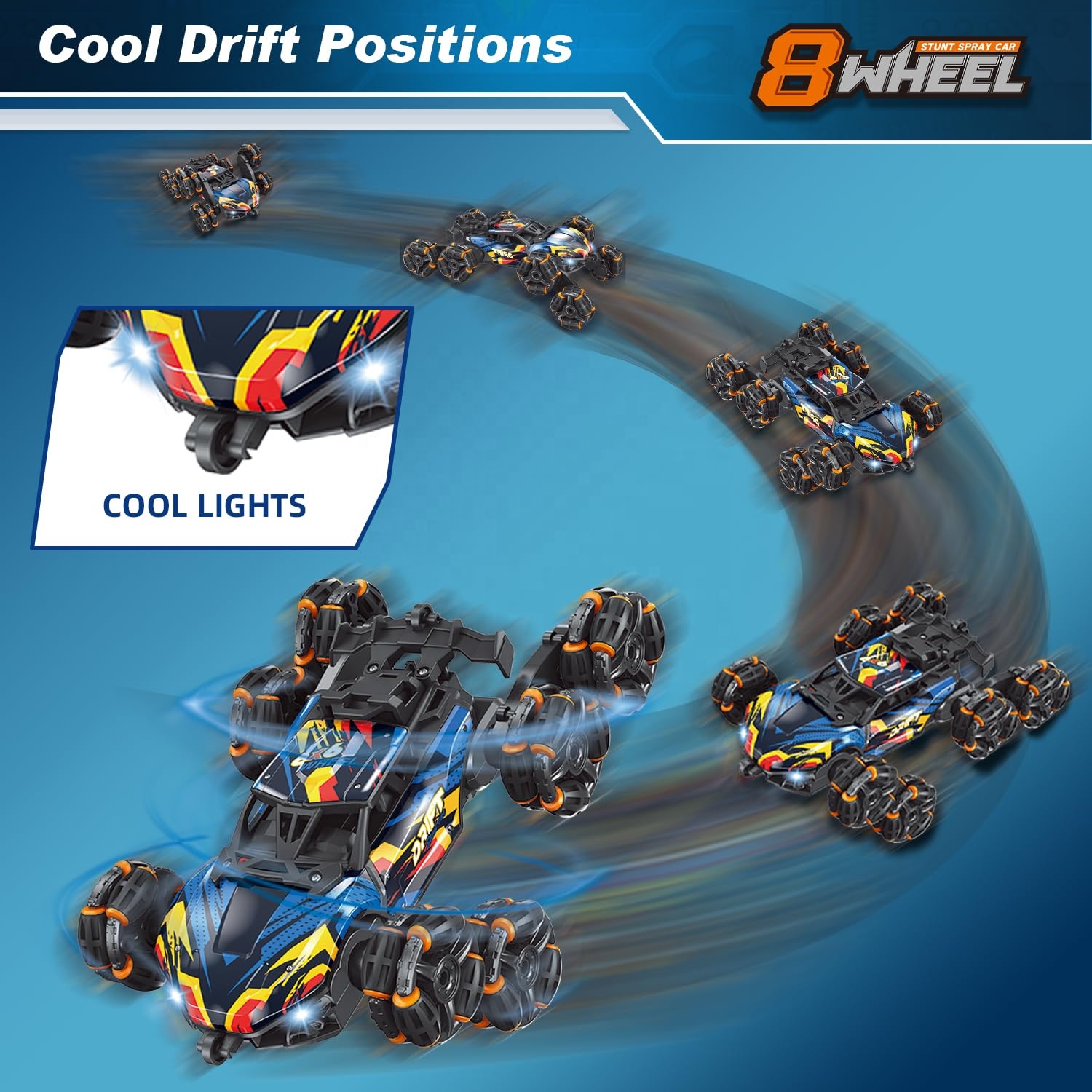 Toys 2024 Trends Cool 8 Wheel 2.4Ghz Hand Gesture Remote Control Rolling Car 360 Rotating Twister Stunt Drift Rc Car With Spray