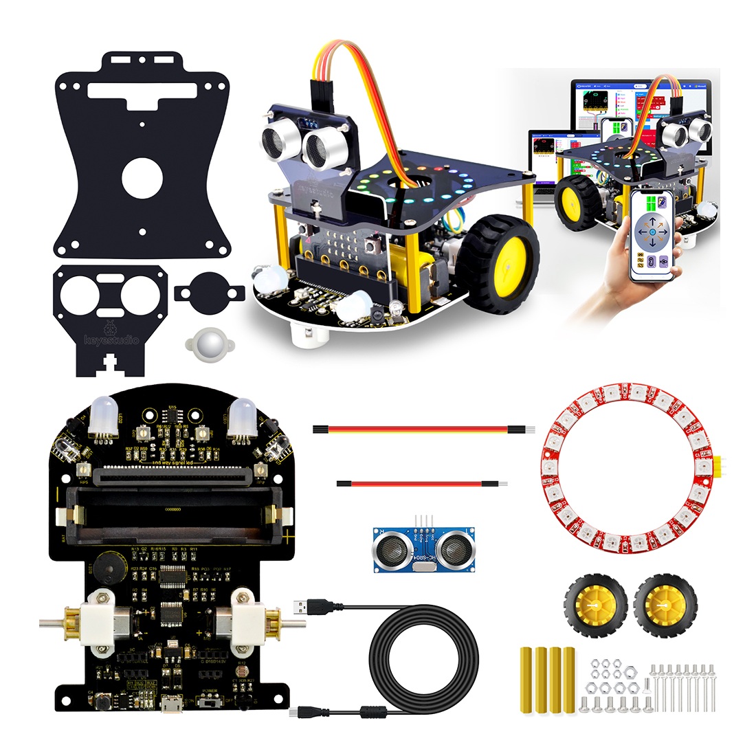 Microbit Mini Smart Robot Car Kit V2.0 Diy Programming Robot Toy Car Stem Robot Kit