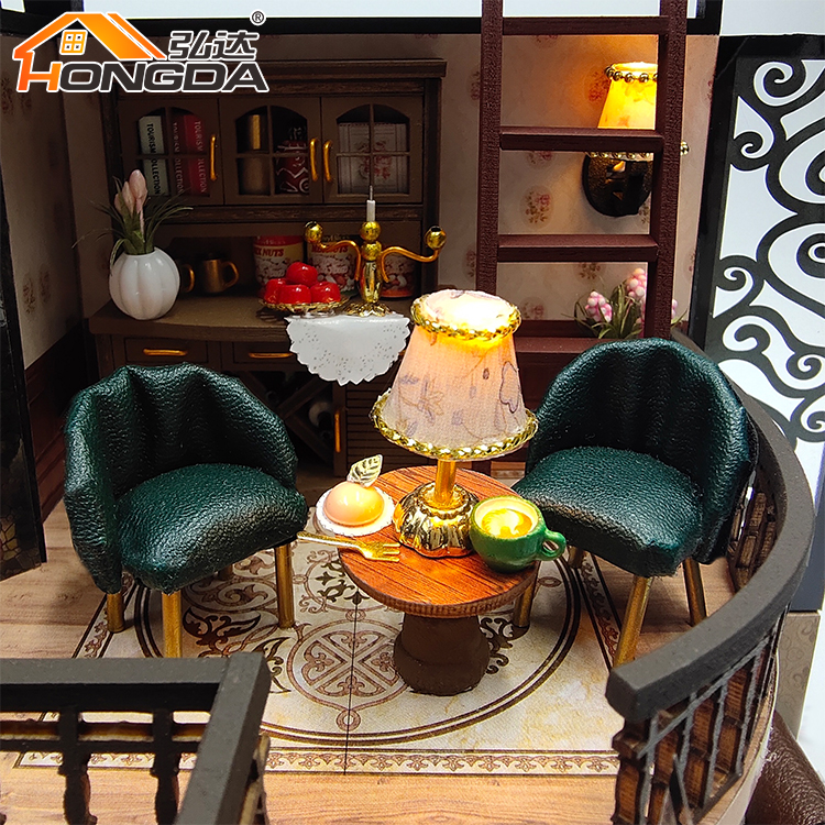 Hongda M2132 Custom Design Three Storeys Villa Dollhouse Wooden Diy Miniature Doll House Kit For Girls
