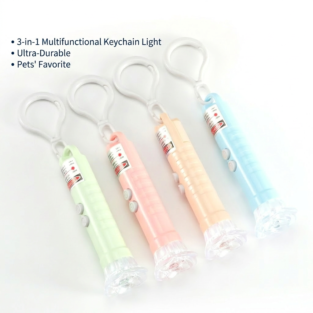 Pocket Size 3-in-1 Laser Pointer for Cats &amp; Dogs Portable LED Light Simple Cartoon Design Small Plastic Pet Toy