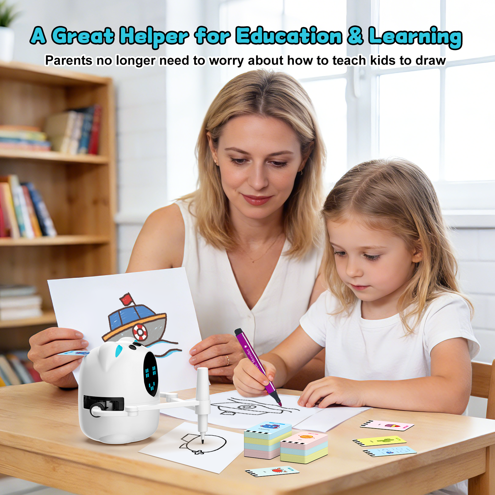 Factory Smart Drawing & Painting Robot Toy with 100 Cards 5 themes Light & Sound-Educational Learning Machine for Ages 5-13