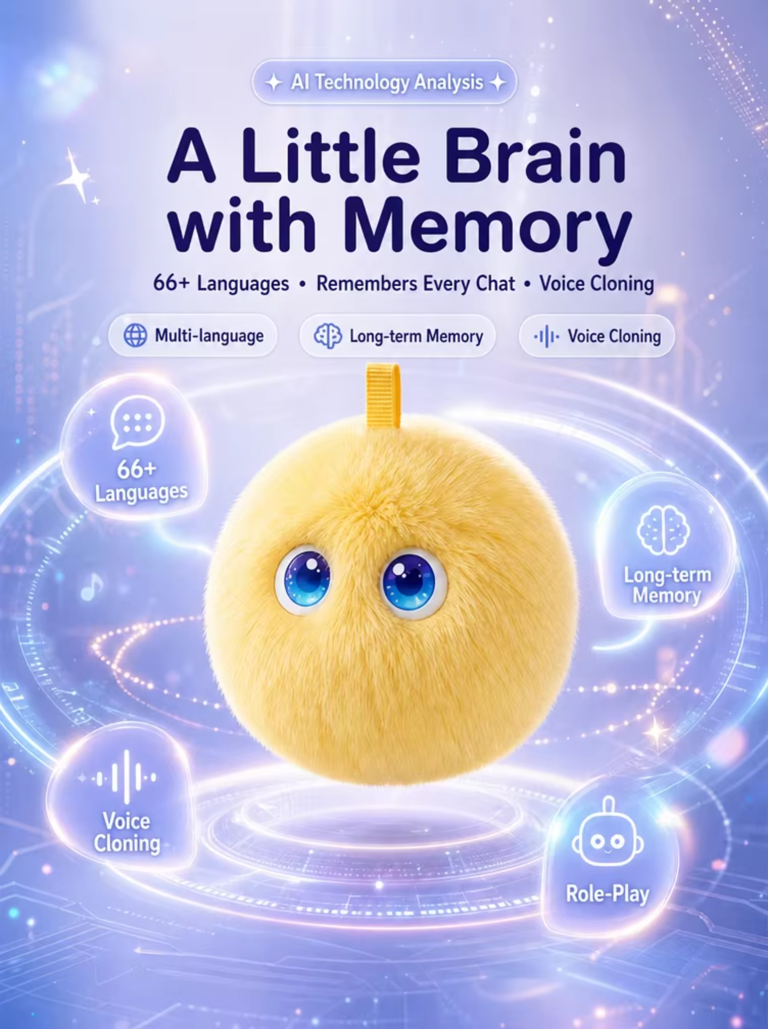 Wholesale Funny Educational AI Smart Fluffy Pom Pom Plush Ball Talking Interactive Keychain Toy Polyester Filled PP Cotton 10cm