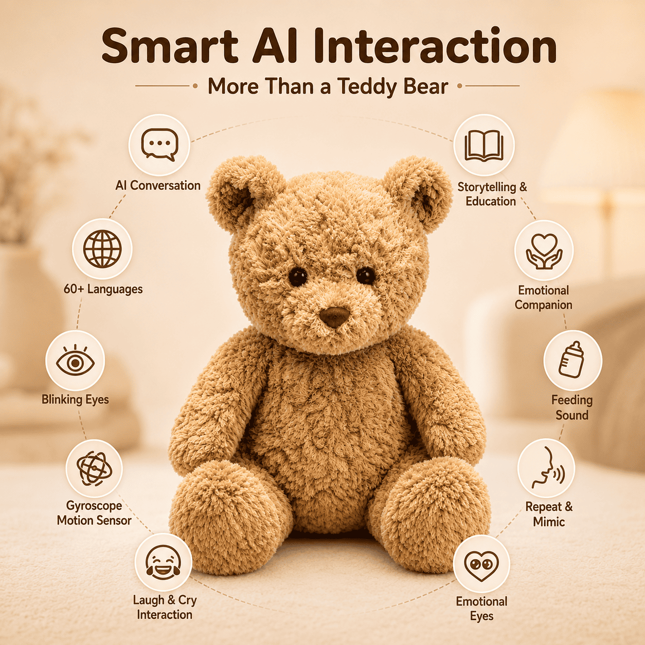 Trending AI Stuffed Plush LED Eyes Emotion Expression Voice Chat Robot Interactive Companion for Kids Cognitive Learning Gift