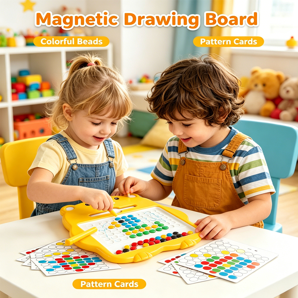 Montessori Plastic Magnetic Drawing Board &amp; Beads Pen Educational Toy for Toddlers Fine Motor Skills Training