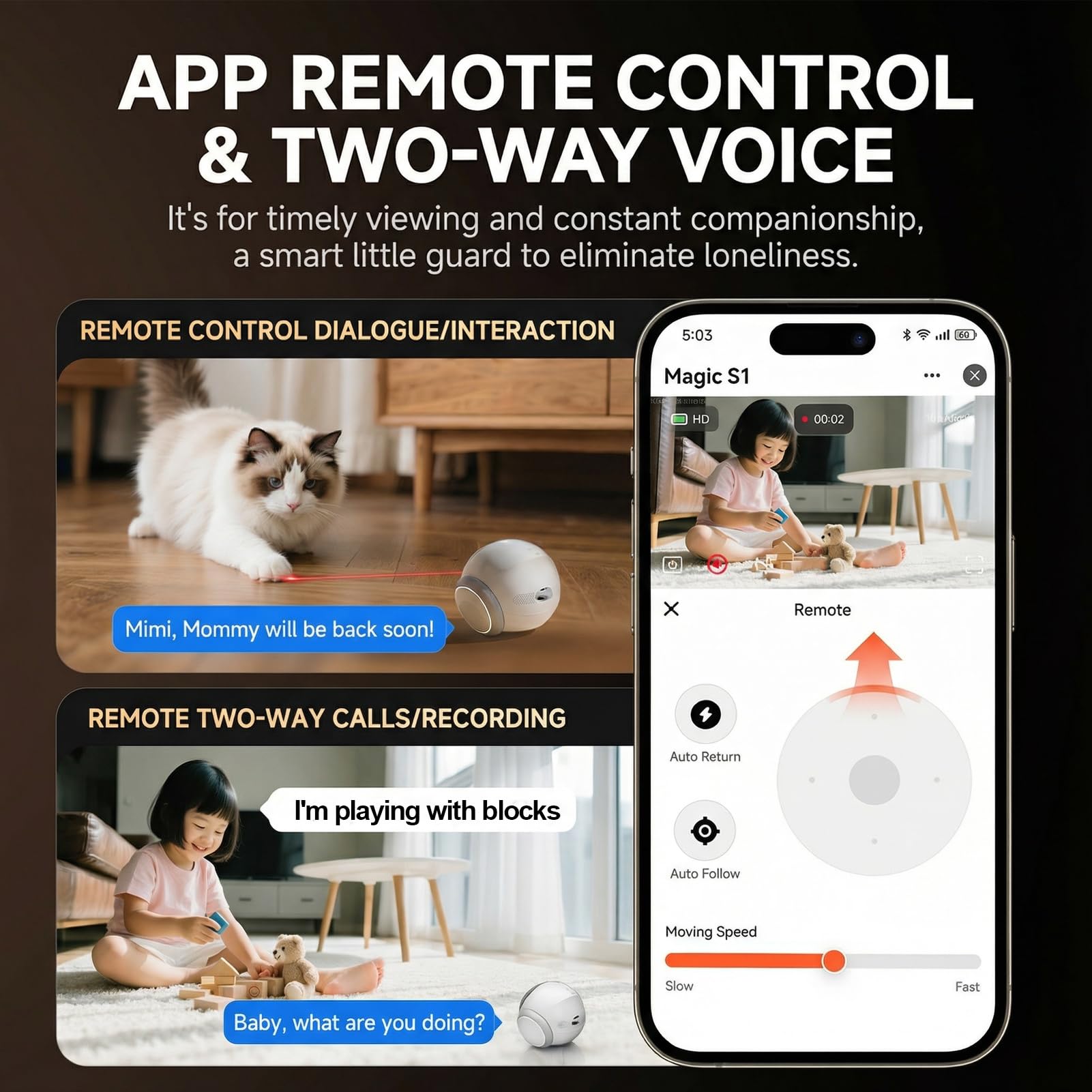 Elecpet Pet Laser Companion Toy 1080P Cat Camera Robot With App Control Two-Way Audio Night Vision Cloud Memory Card Storage