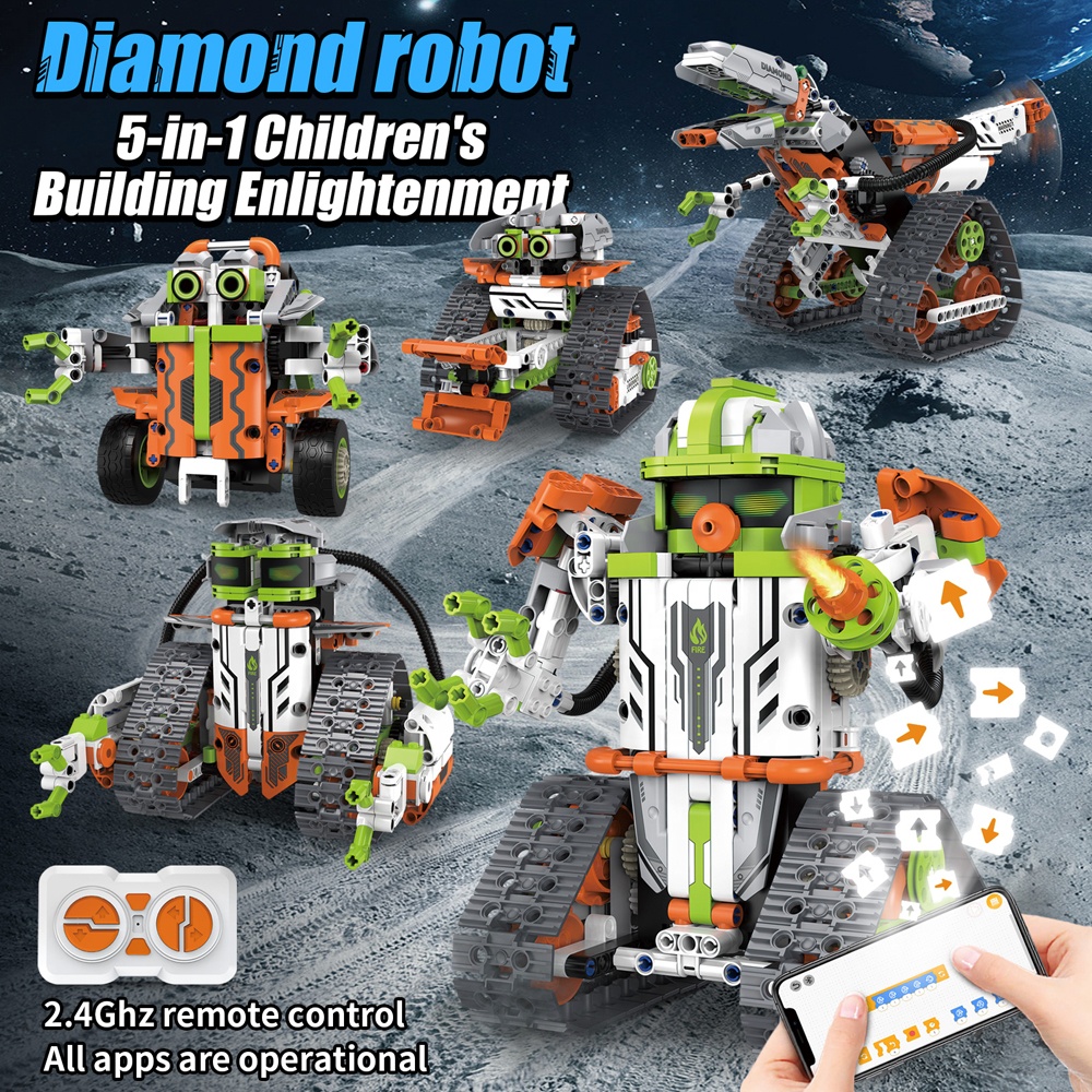5 in 1 APP Programming Robot Building Blocks Model Toy 2.4G Dual Remote Controlled Electric Robotics Construction Building Toys