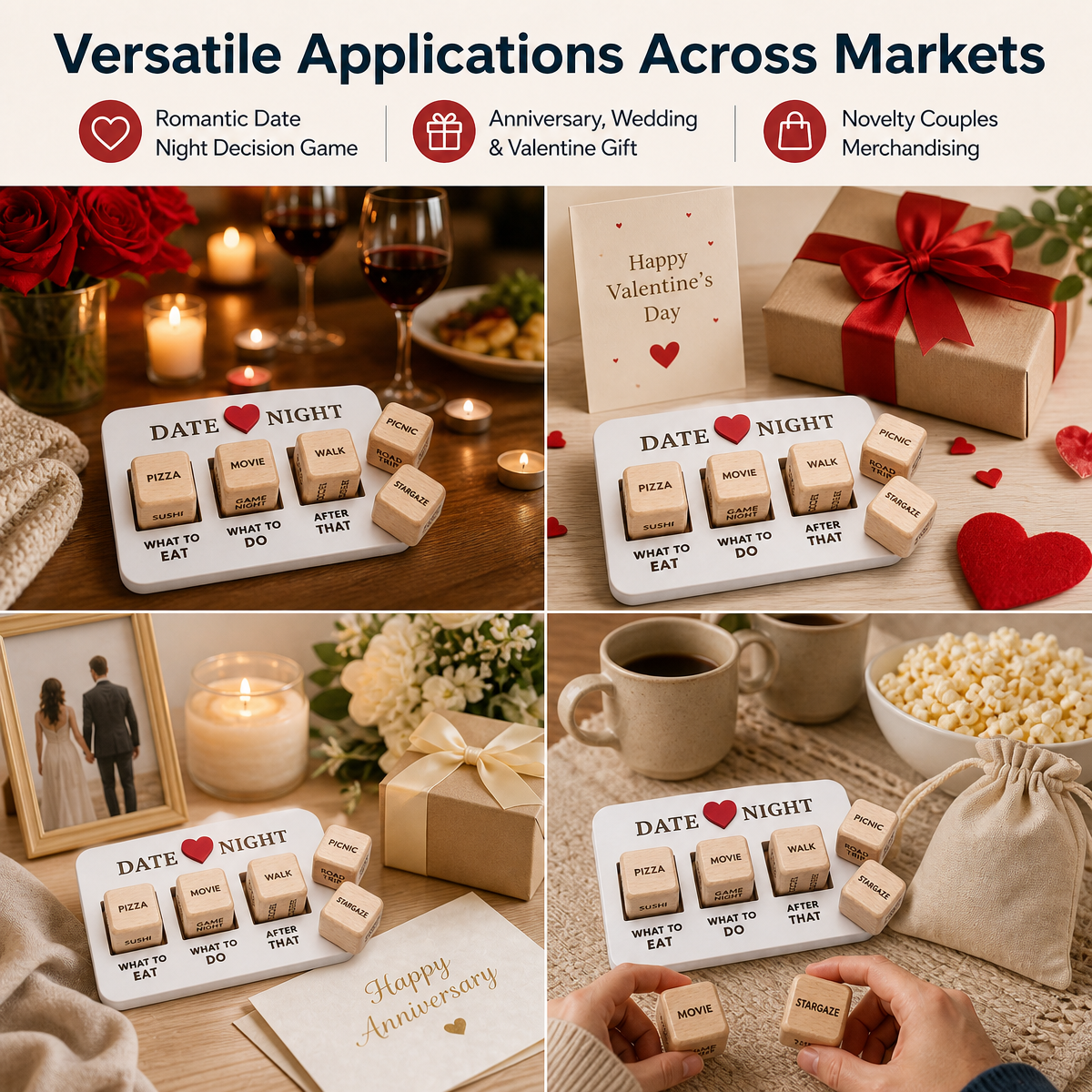 Custom Wooden Date Night Decision Dice Set Engraved for Couples Game OEM Manufacturer Wholesale Supplier for Gift Brands