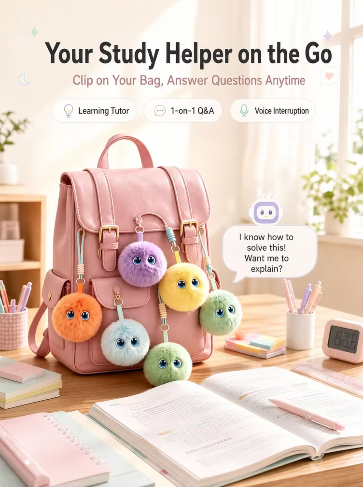 Wholesale Funny Educational AI Smart Fluffy Pom Pom Plush Ball Talking Interactive Keychain Toy Polyester Filled PP Cotton 10cm