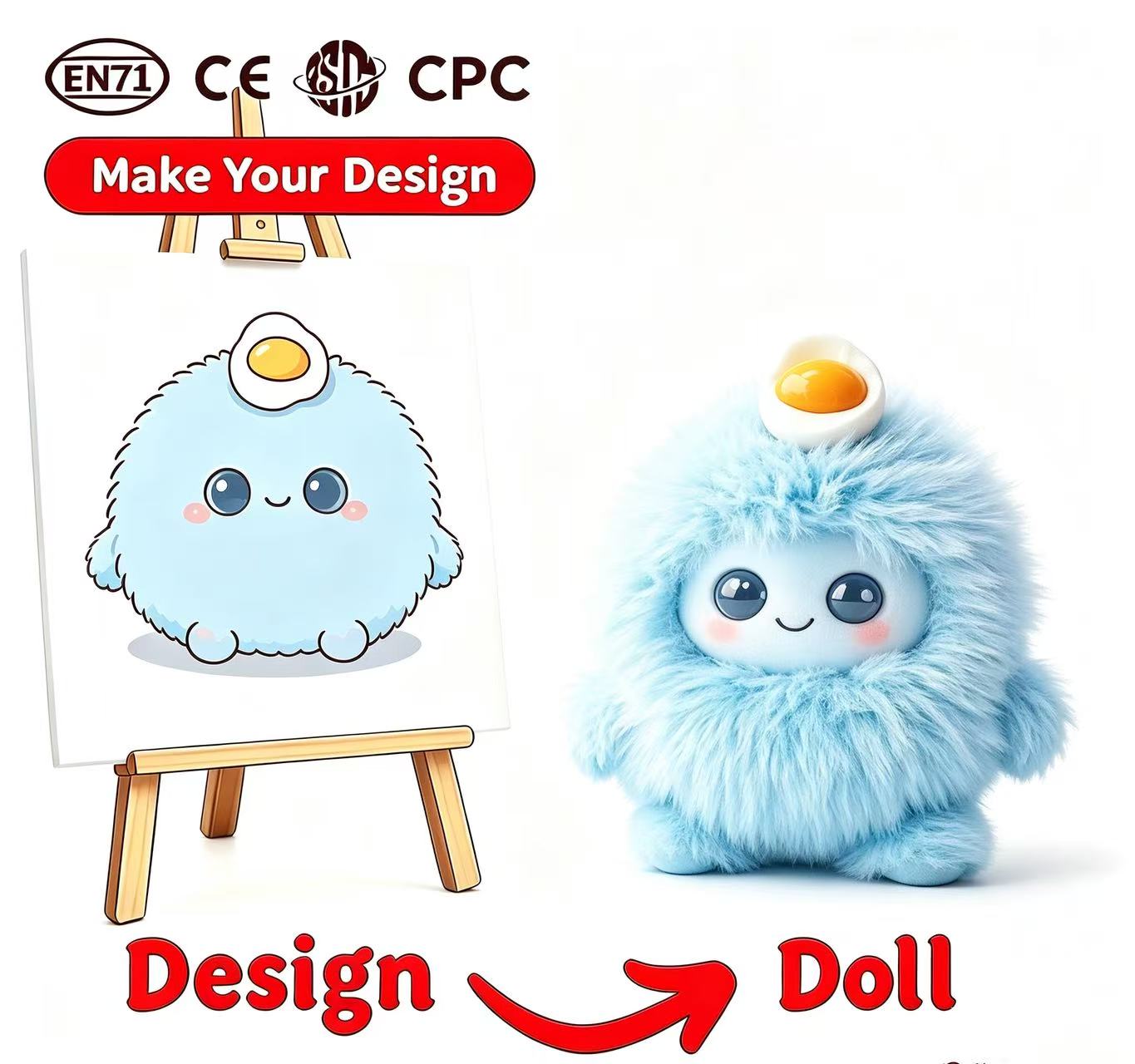 Custom Design AI Electronic Plush Toy OEM ODM CPC EN71 Certified Logo Wholesale Birthday Mini Blue Curly Hair Sound Light USB