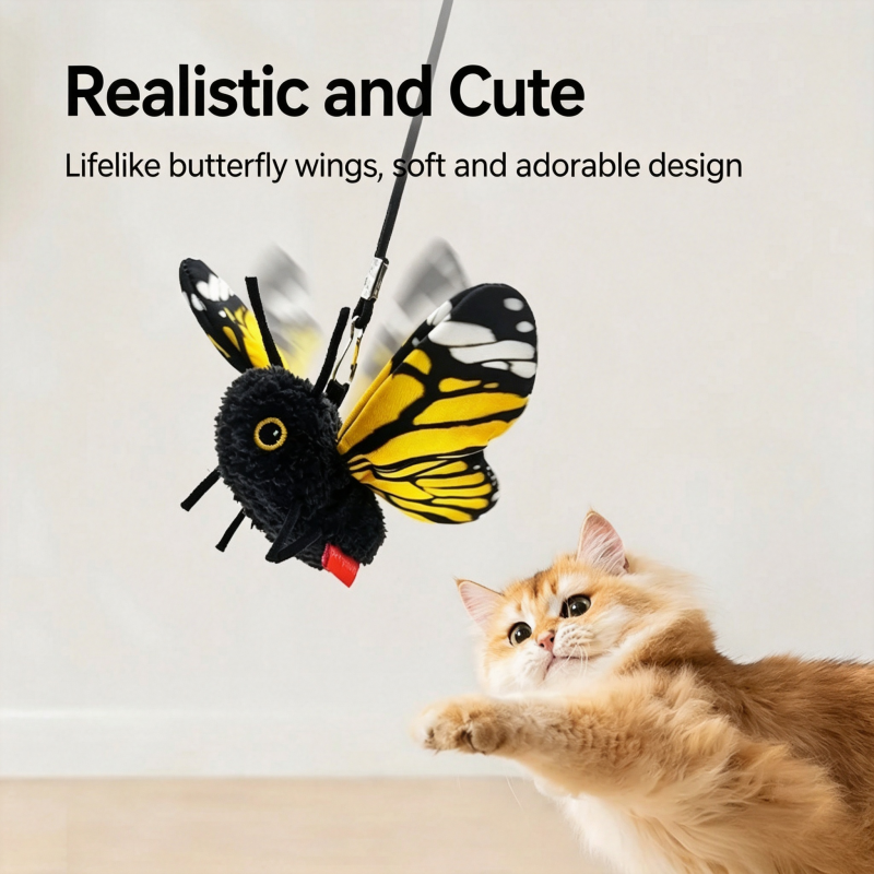 Wholesale Banbipet Bionic Butterfly Interactive Flapping Smart Cat Toy Automatic Rolling Bouncing Kitten Toy Adjustable Rope