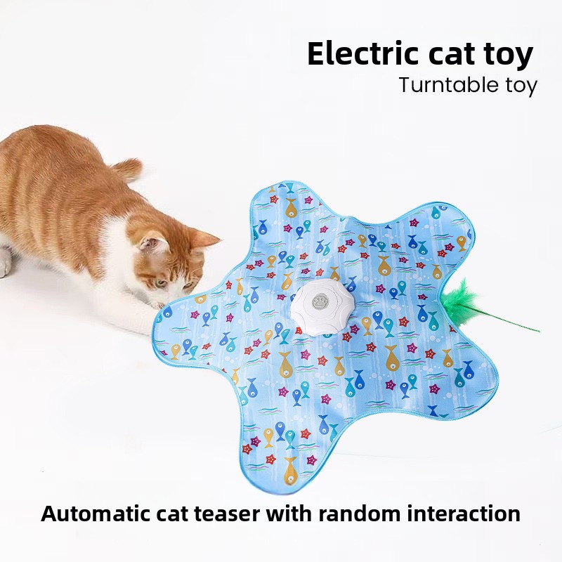 Cat Toy Electric Automatic Rotating Feather Teaser Mat Interactive Kitten Play Pet Toys Supplies Accessories Products Indoor