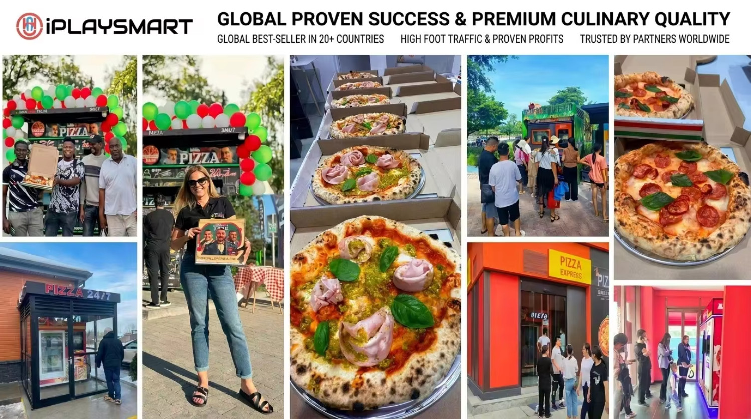 IPLAYSMART Auto Express Cartoon Pizza Vending Robot with Infrared Oven Intelligent Pizza Machine Pizza Vending Machine