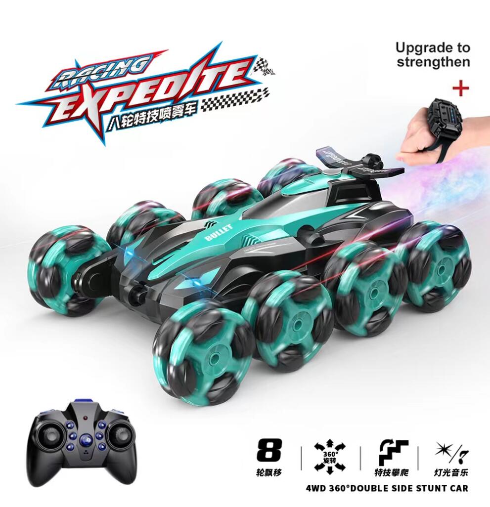 Hot HOSHI 878A RC Car 8-wheels Climbing Stunt Car Drift Spray Intelligence Training Remote Control Toys With Sound Effect Toys