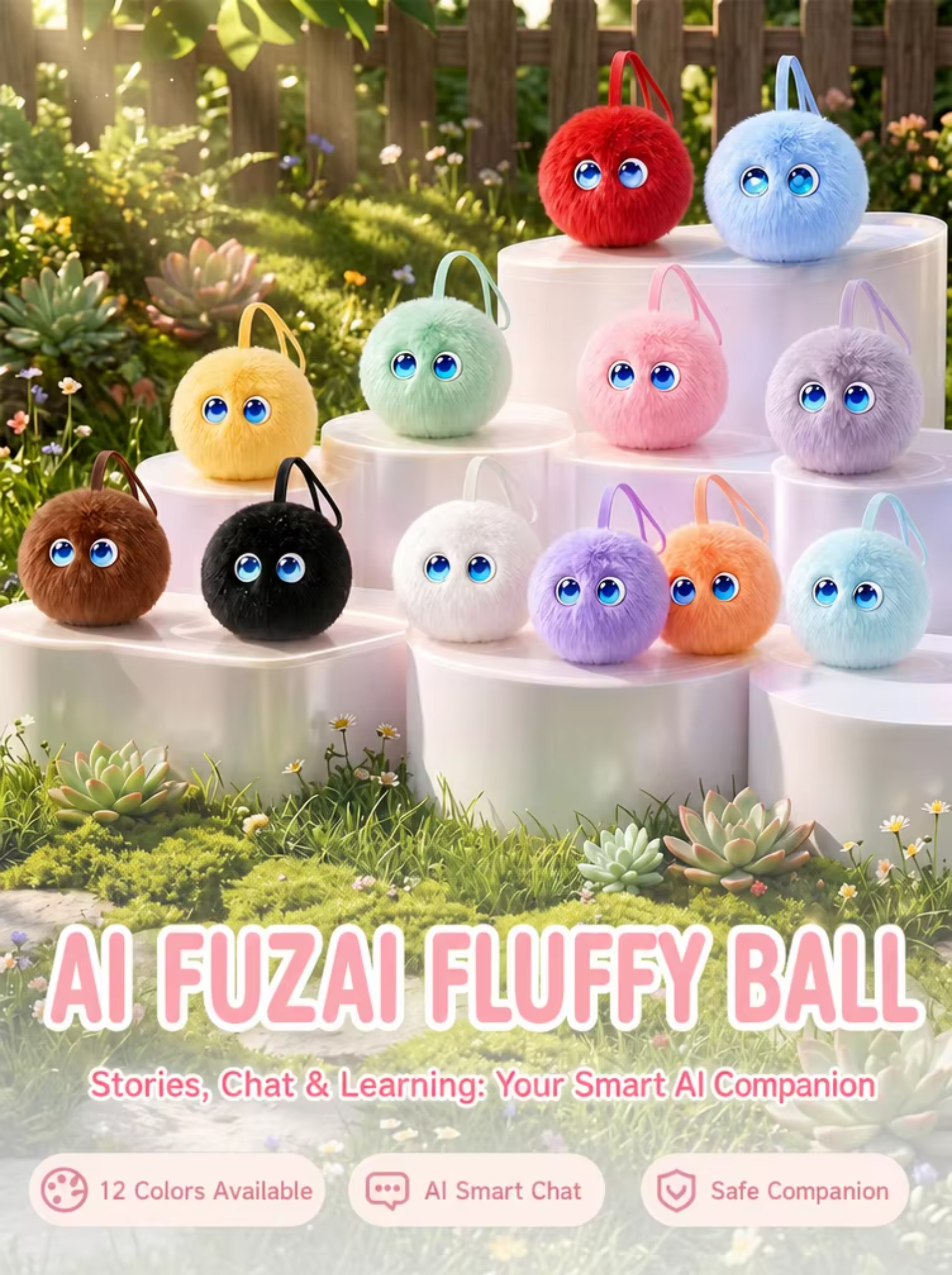 Wholesale Funny Educational AI Smart Fluffy Pom Pom Plush Ball Talking Interactive Keychain Toy Polyester Filled PP Cotton 10cm