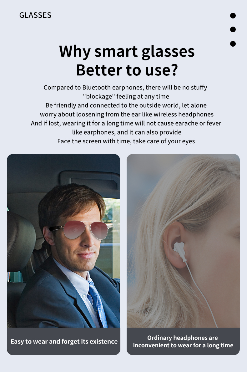 Factory Price AI Smart for Bluetooth Glasses Intelligent Video Camera and Translate Recording Function Wearable Headset