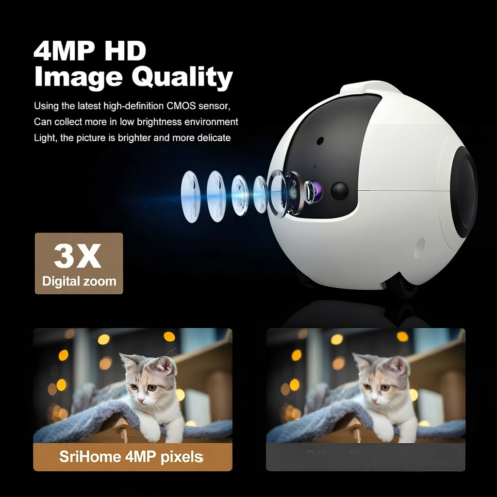 AI Pet Robot Camera Cat Toy 4MP HD Interactive App Control Plastic Tease Auto Return Charging 10000mAh Two-Way Audio