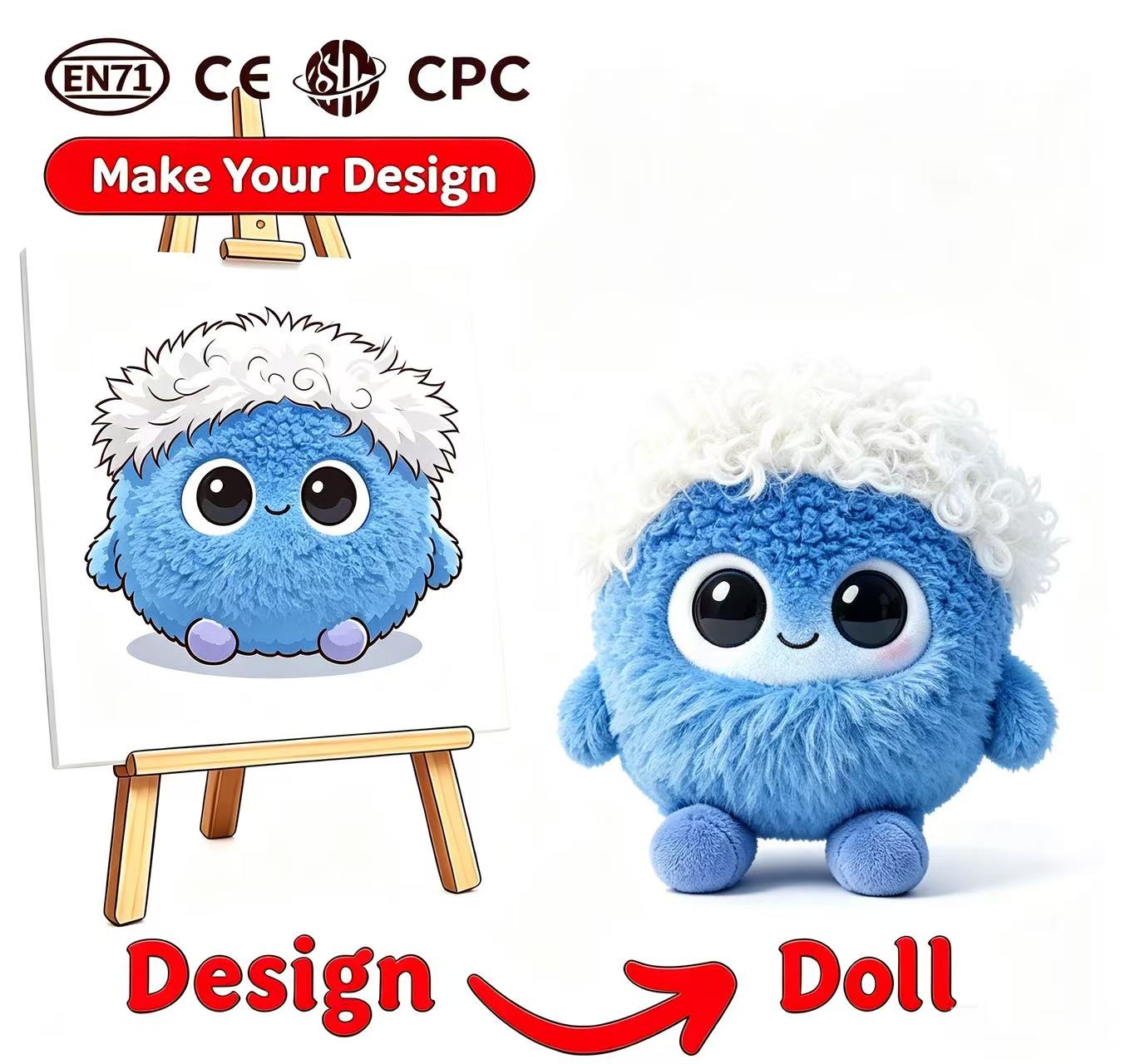 Custom Design AI Electronic Plush Toy OEM ODM CPC EN71 Certified Logo Wholesale Birthday Mini Blue Curly Hair Sound Light USB